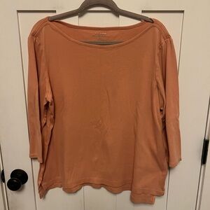 Chico's 3/4 sleeve top Ultimate Tee salmon peach pima cotton blend boat neck 3